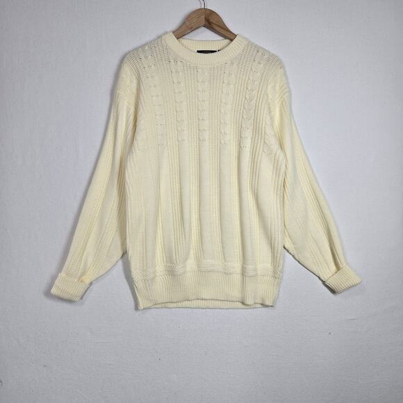 VTG Towncraft Sweater Sz L Yellowish Cream Pullover Ribbed Crewneck Acrylic - Picture 14 of 14